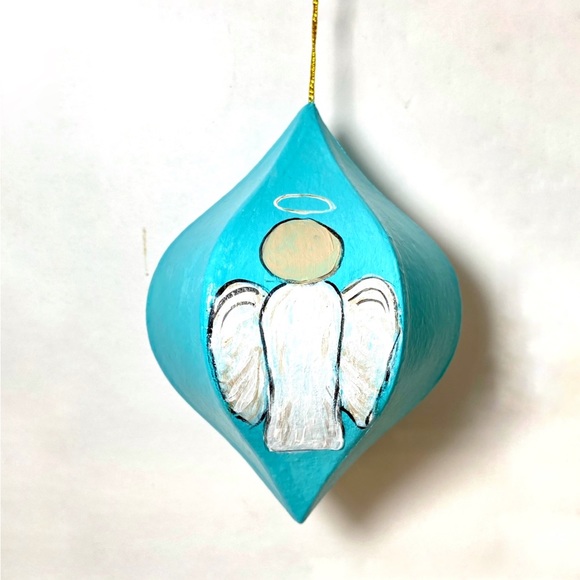 ORIGINAL Hand Painted Angel Folk Art 6 Sided Paper Mache Christmas Ornament - Picture 9 of 10
